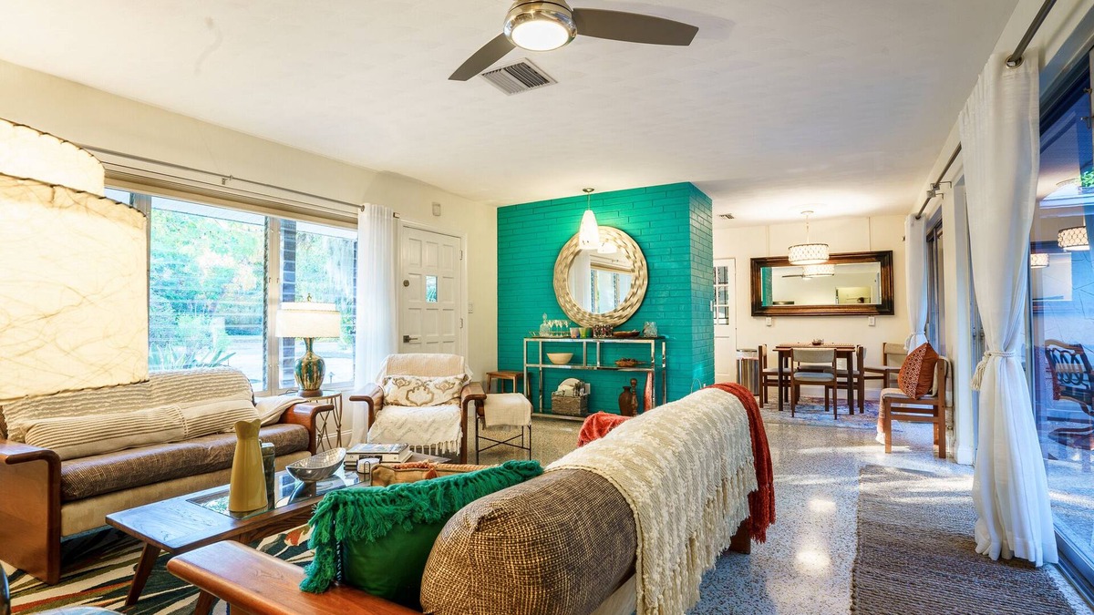 Indian Beach Sapphire Shores House | Retro-Chic 2BR Bungalow in Sarasota Historic Neighborhood, Firepit, near Bay