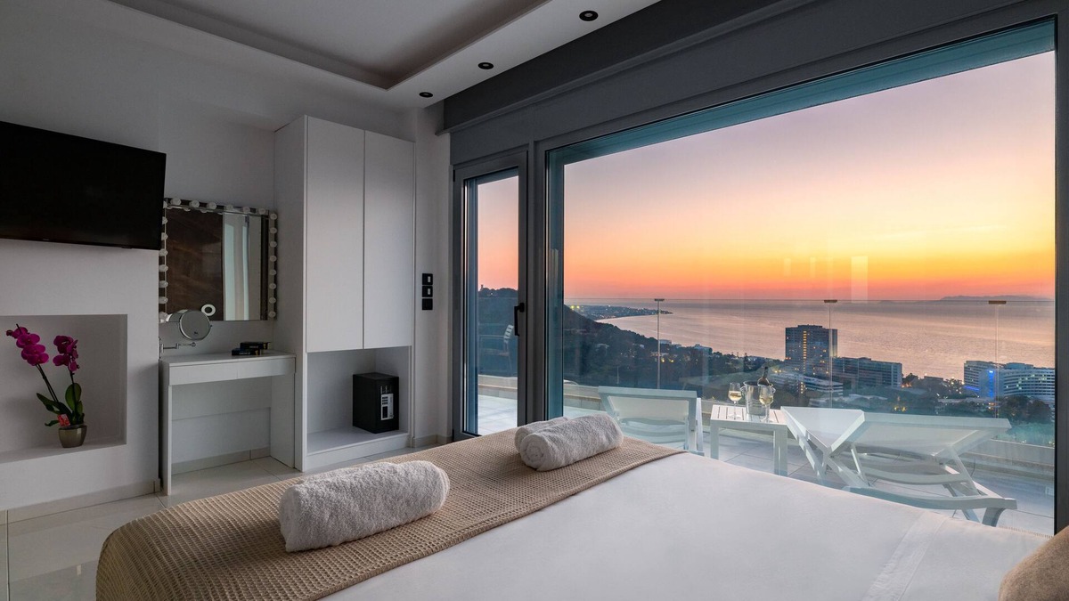 Petaloudes Apartment | Rhodes SkyLine Suite with out Door Jacuzzi Sea View A1