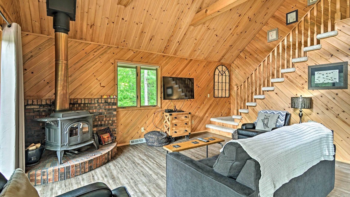 Mayfield Cabin | Riverfront Traverse City Cabin Near Snowmobiling!