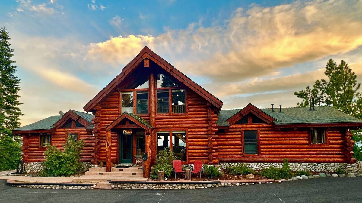 Lake Davis Cabin | RnR Mountaintop Custom Log Home with private pickleball court