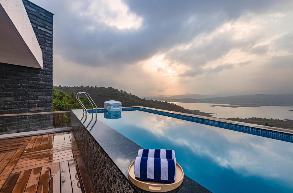 Kadadhe Villa | SaffronStays Kaia Waters by Kosha Villas, Pawna - Greek style villa with panoramic view of Pawna lake