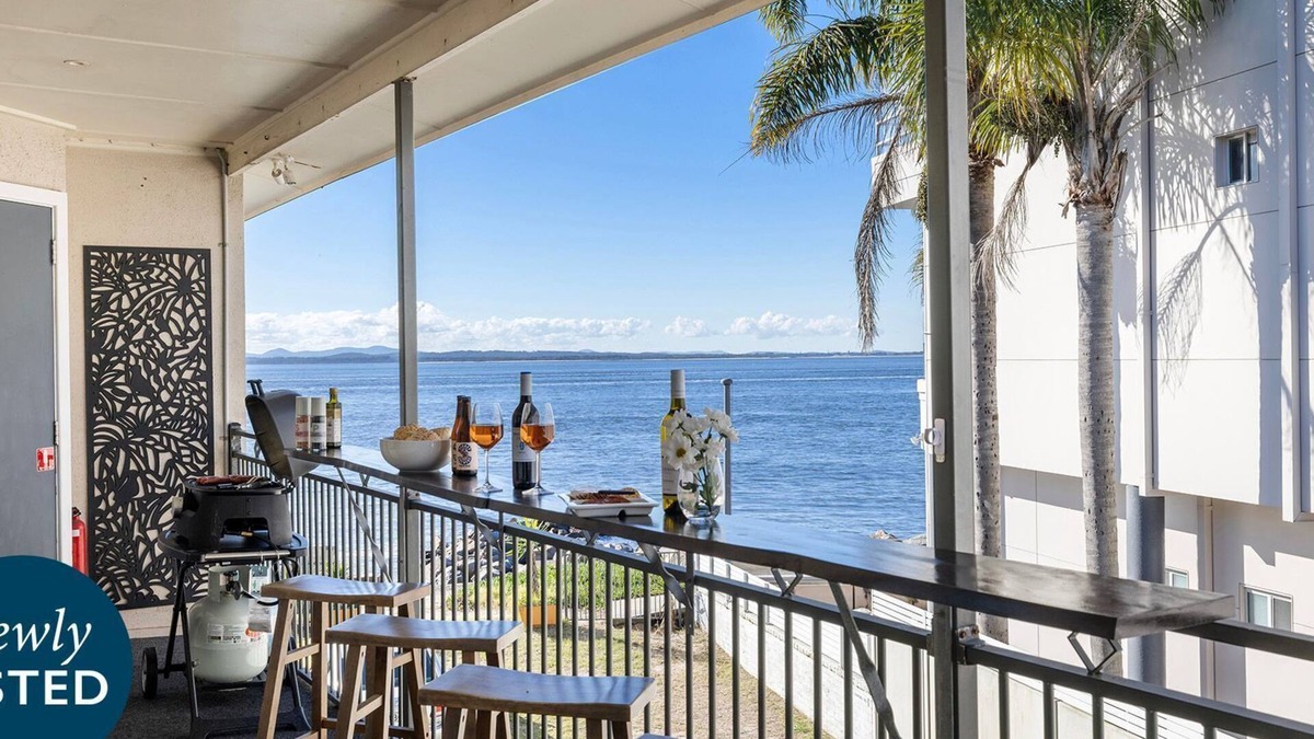 Corlette Apartment | Sandy Point Escape - waterfront apartment, walk into pristine waters, walk to beach