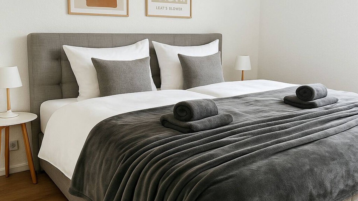Buderich Apartment | Scandi Studio with balcony I 15 min Düsseldorf fair & airport