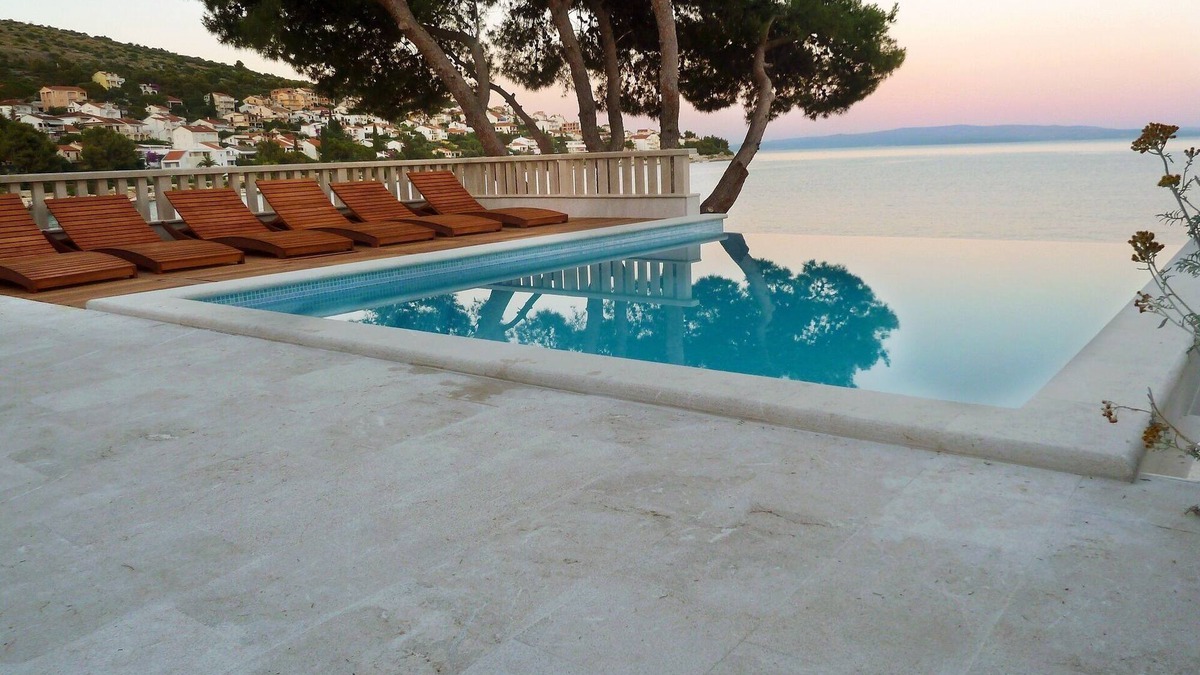 Businci Villa | Seafront villa with heated swimming pool, teak deck, open sea view, boat mooring