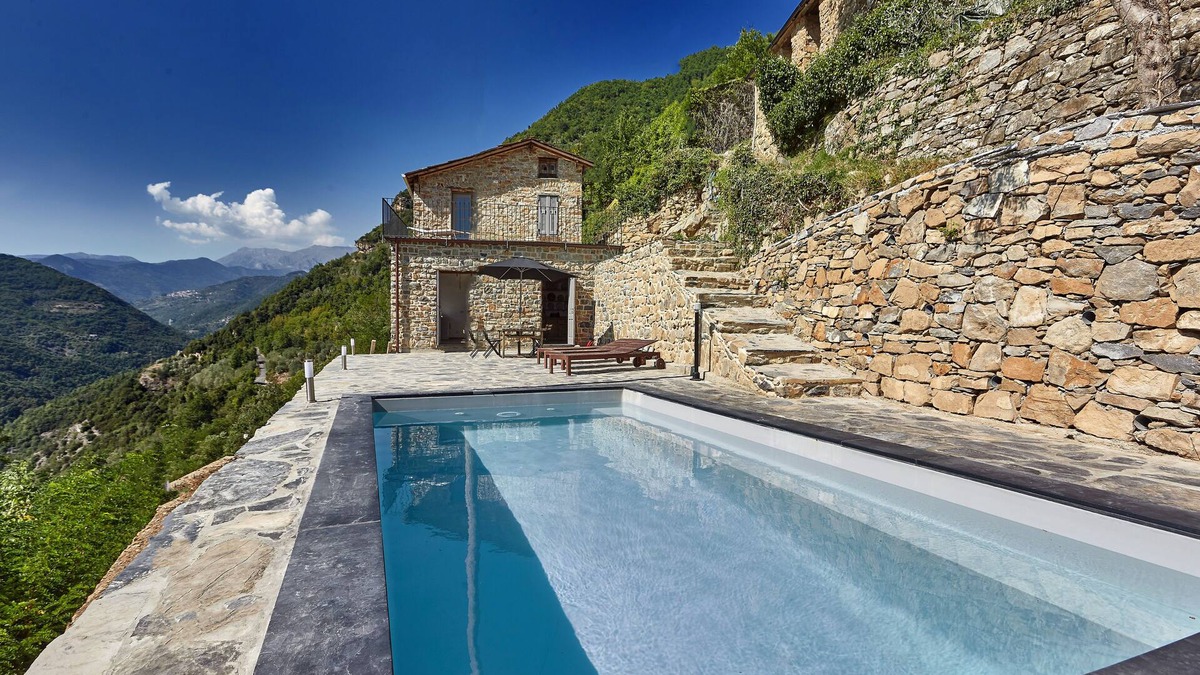 Molini di Triora House | Spacious, stylish holiday home for 6. Private pool, terraces and mountain view.