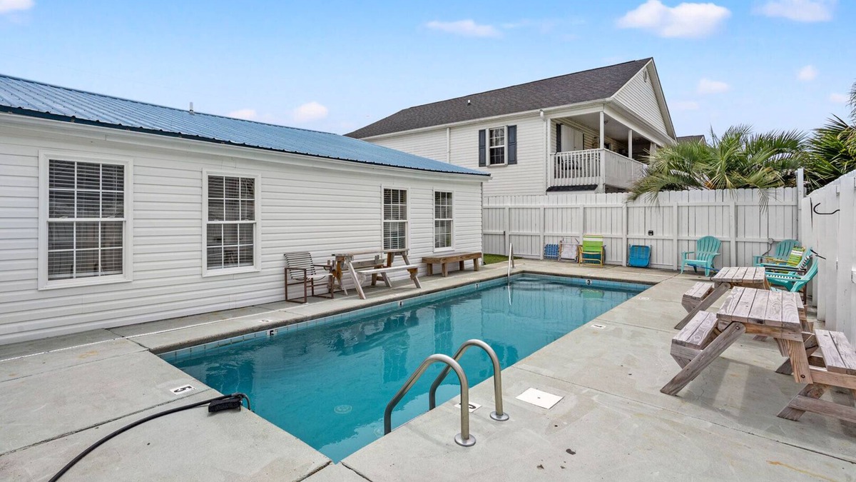 Cherry Grove Beach House | Steps to the beach! 6BR retreat w/private pool, ocean views & space for the whole crew!