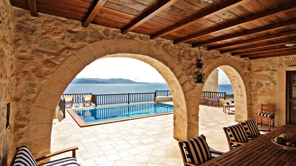 Marathon Villa | "Stone Castle Villa" panoramic sea view, in sandy beach, near Athens