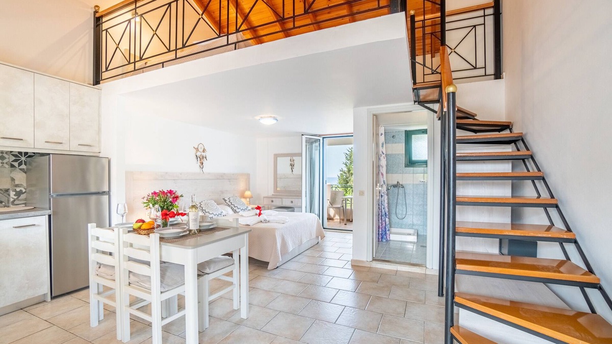 Arillas Apartment | Studio Apartment 'Premier Family 5' with Shared Pool, Wi-Fi and Air Conditioning