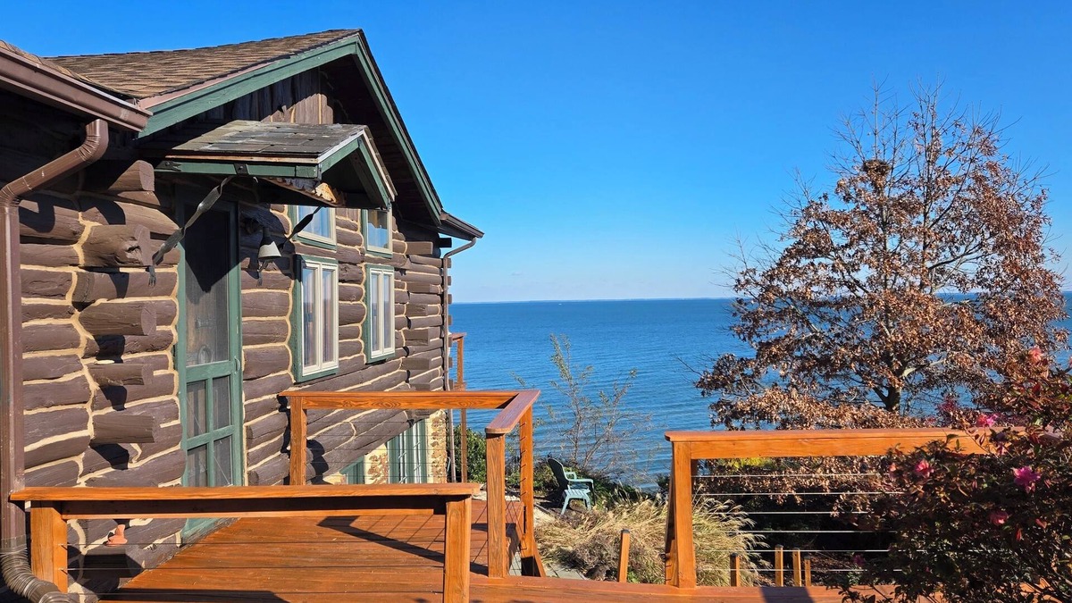 Port Republic Cabin | Stunning Views from Waterfront Log Cabin With Fireplace On The Chesapeake Bay