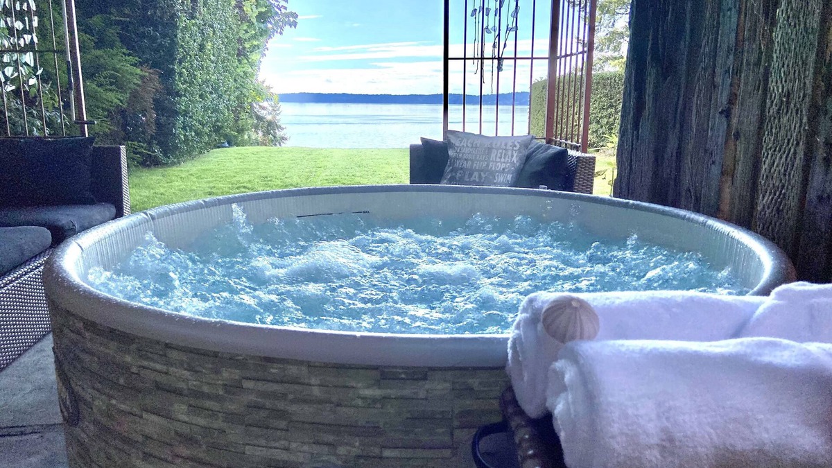 Redondo Apartment | Stunning Water, Sunset and Sound View Getaway Suite with hot tub and firepit