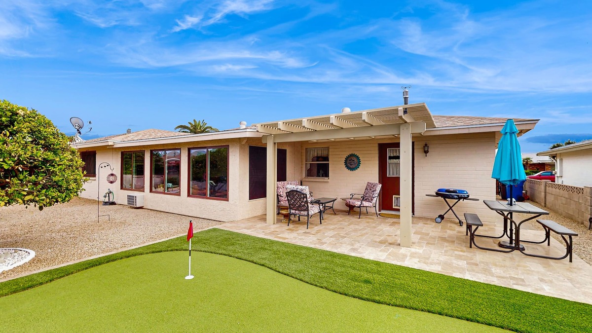 Sunland Village House | Sunny home with covered patio, grill, pool, tennis, hot tub, full kitchen, & AC