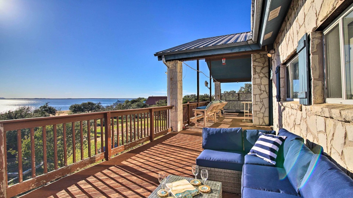 Burnet House | Sunny Lakefront Escape w/Private Beach & Deck