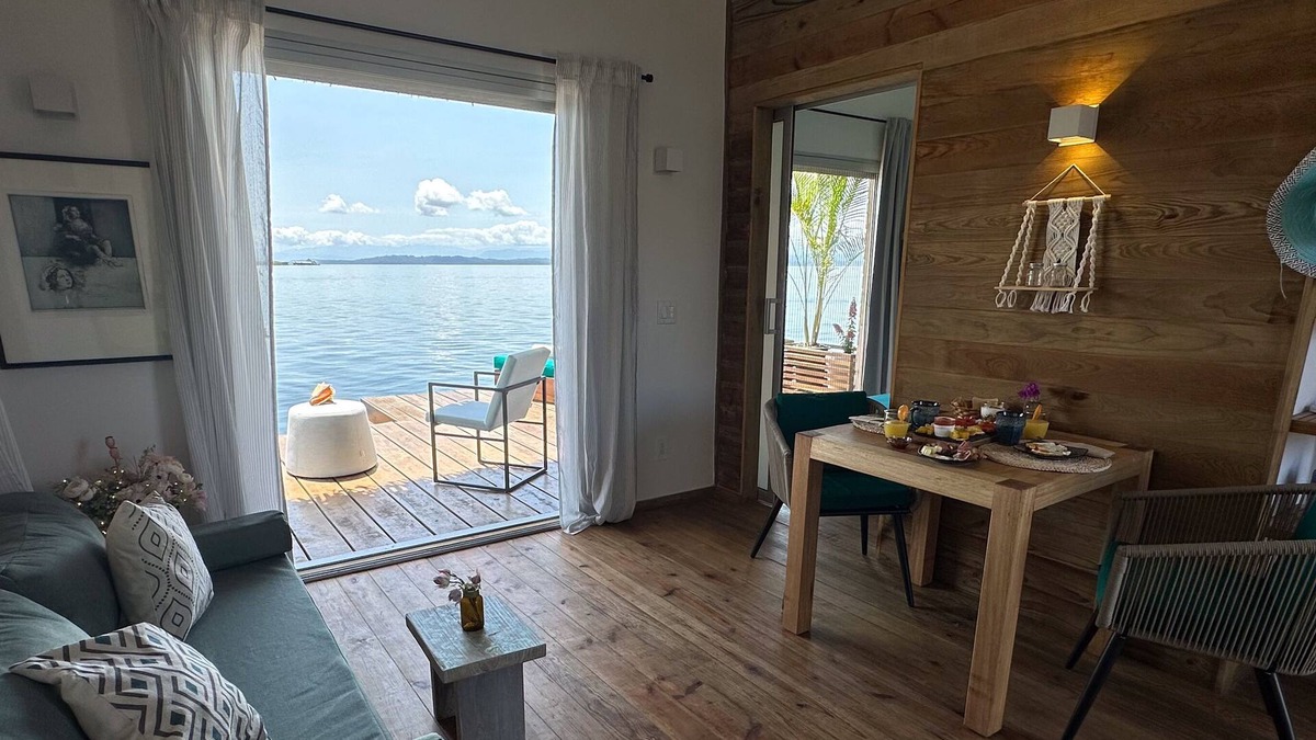 Isla Solarte House | Sunset Cove Overwater Bungalow with Bedroom, Kingbed, Living Room, Kitchen