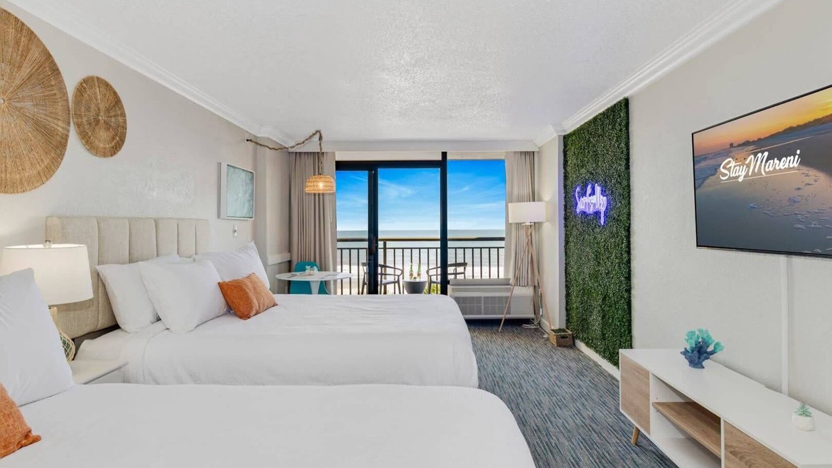 Downtown Myrtle Beach Condo | Surf Pavilion by StayMareni - Neon 2 Queen Beds Suite
