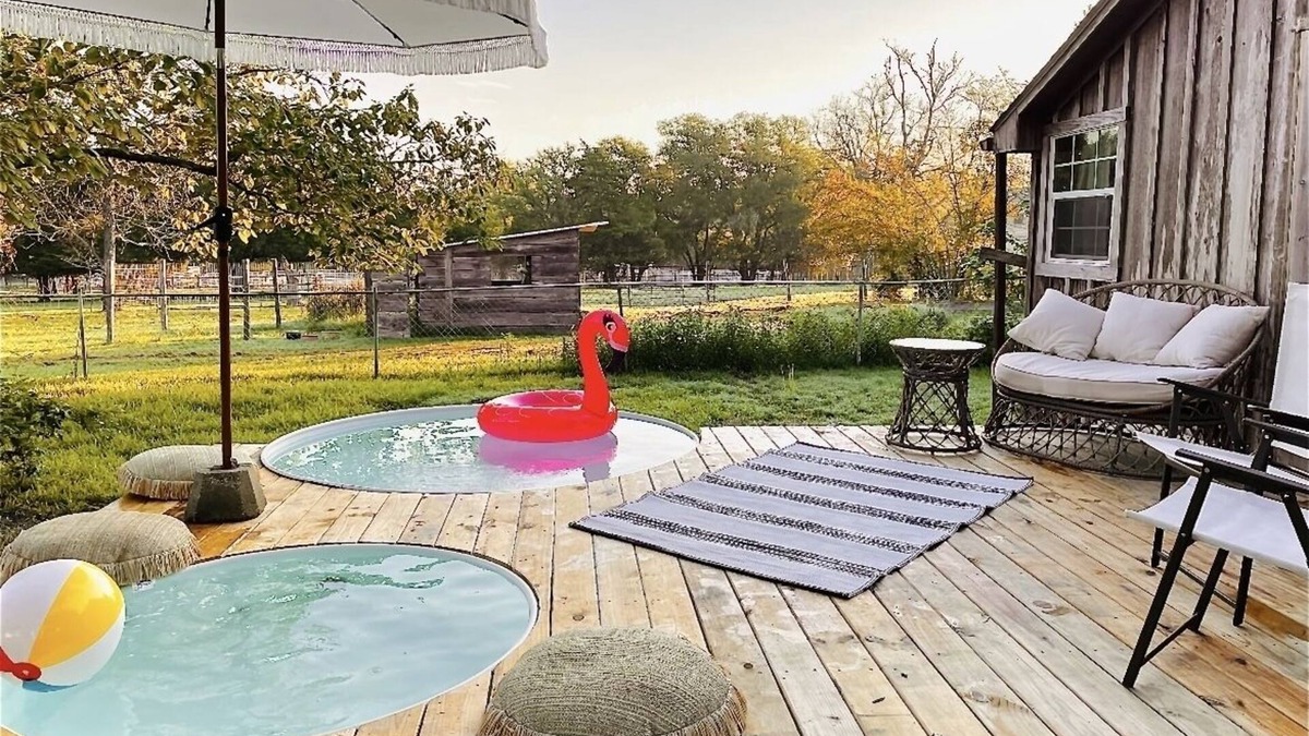 Bryan Cabin | Texas Cabin with cowboy pool and fire pit. Located in Bryan TX.