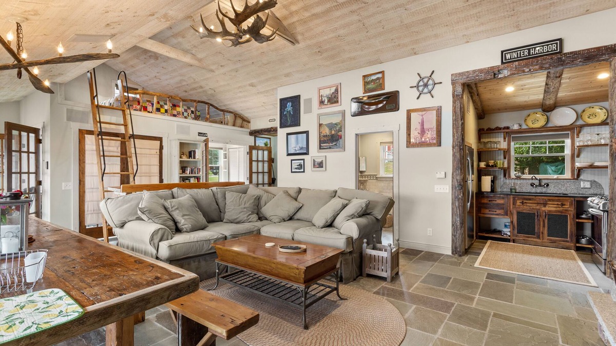 Winter Harbor Cottage | The Boathouse feet from the ocean, modern farmhouse décor with spectacular views