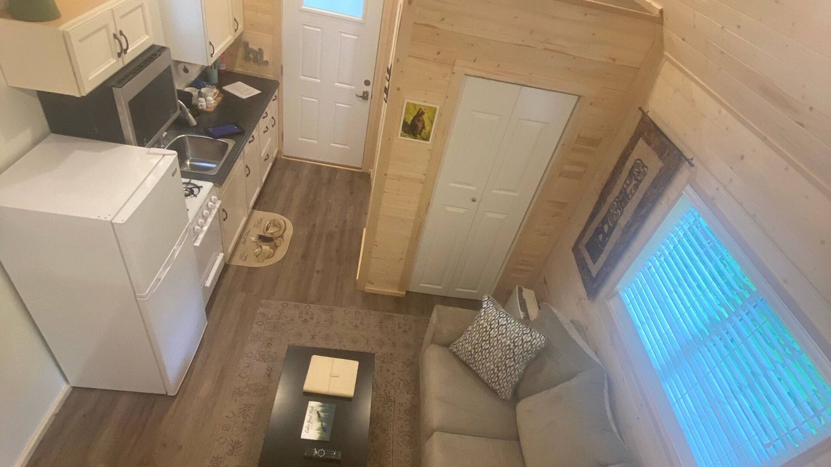 Old Mill Cabin | The Denali cabin, beautiful wood interior and vaulted ceilings.