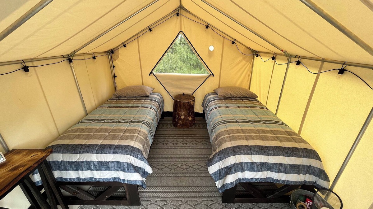 Glacier View RV Rental | The Prospector Wall Tent at Stump Creek B&B