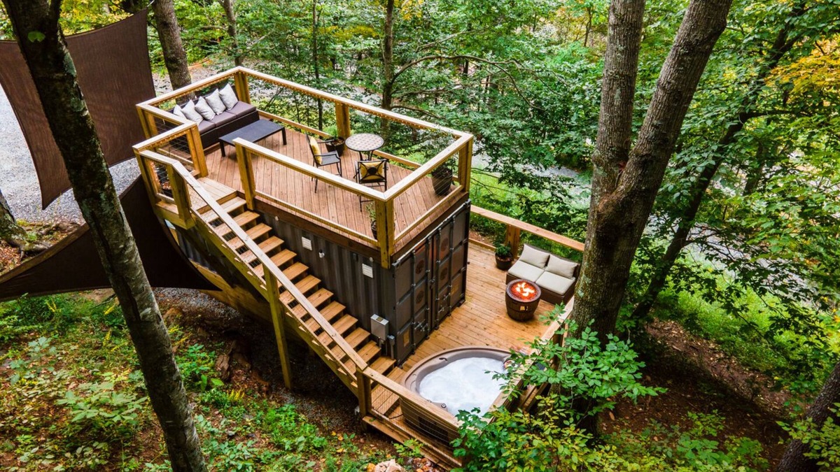 Todd House | Tiny Container Home Retreat with Hot Tub, Fire Table, Dining Area, and Views!