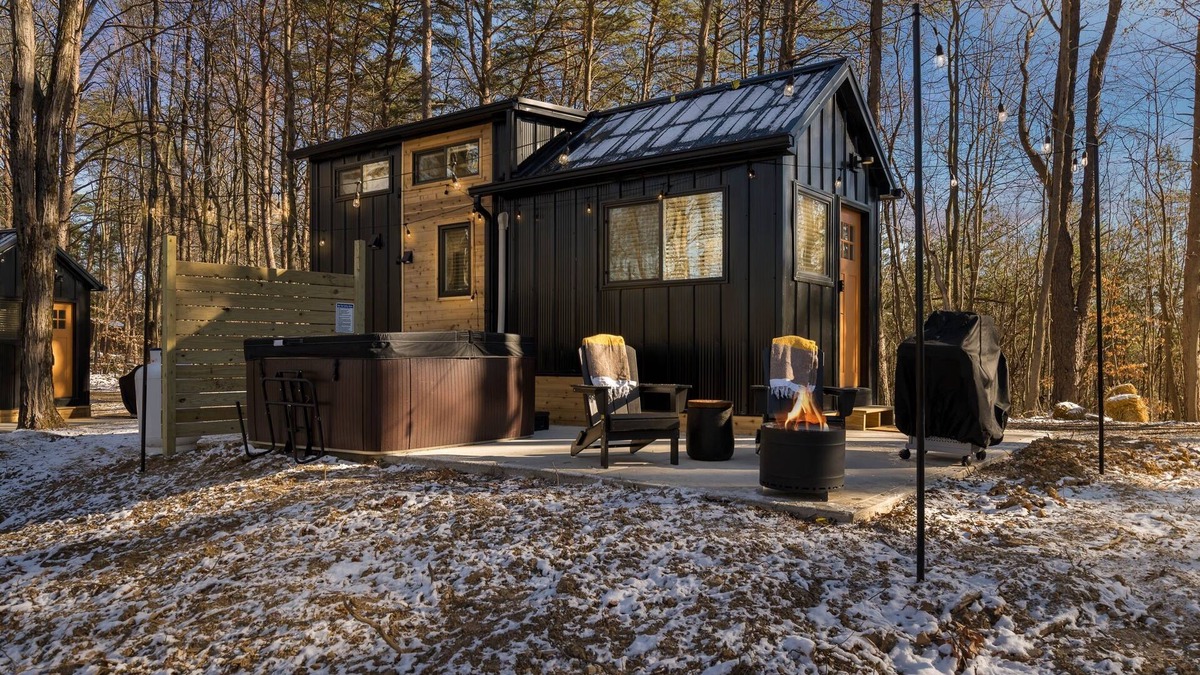 Laurelville House | Tiny Home fire pit + hot tub + community game room