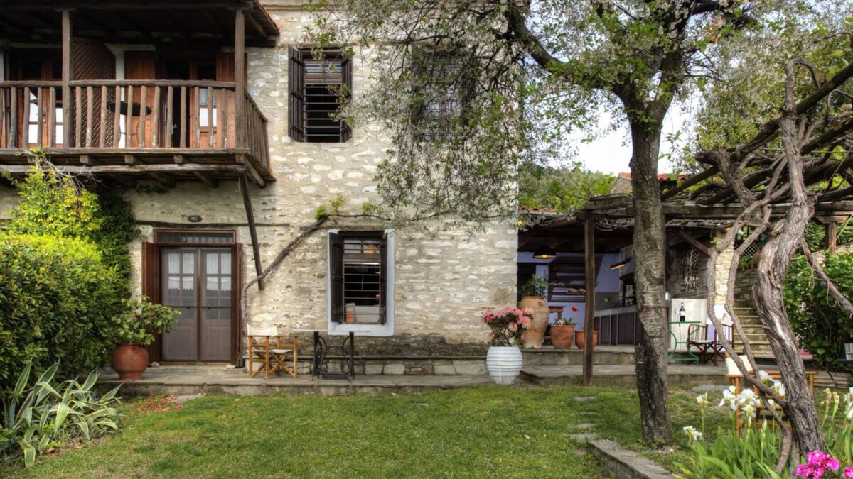 Parthenonas Cottage | Traditional, stonebuilt, 1930s, renovated cottage with sunset, sea view.