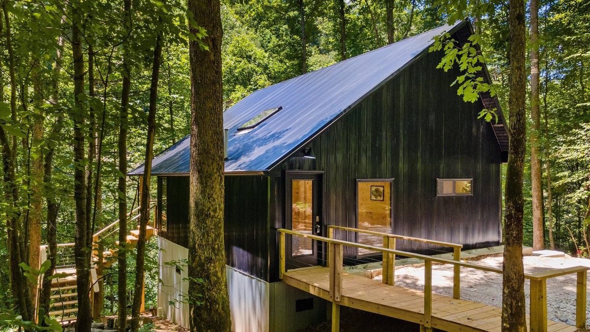 Rogers Cabin | Treetop Modern Cabin with Hot Tub, Creek View