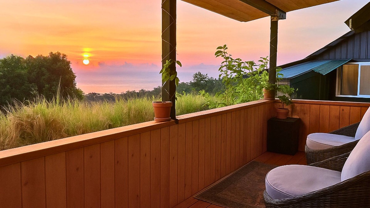 Papaaloa Cabin | Tropical Ocean View Cottage Couples & Solo Retreat, Farm Jungalow Cabin w/180° Sunrise & Ocean View