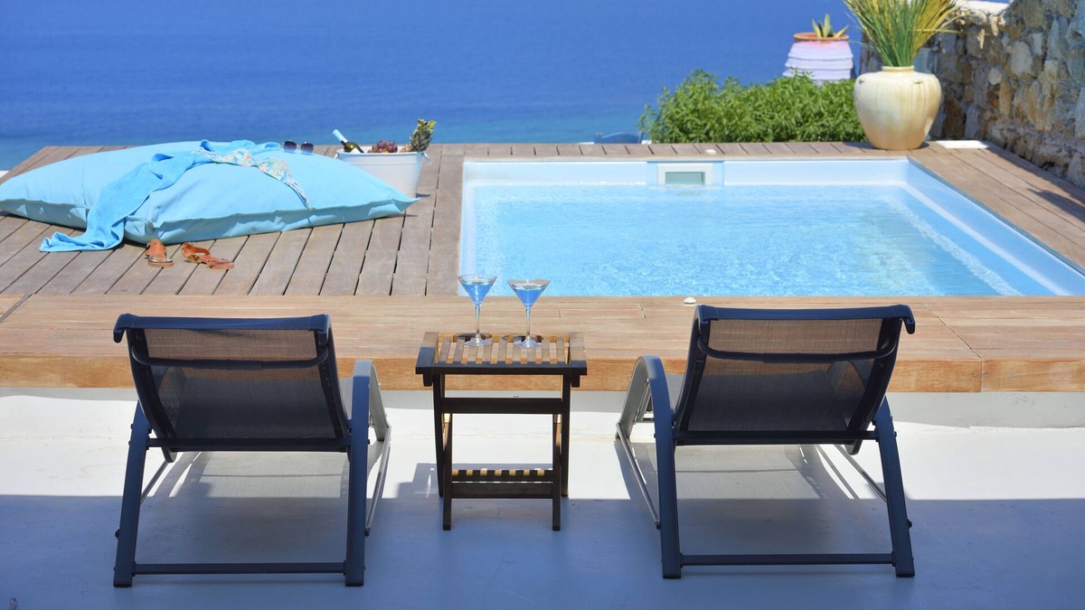 Panormos Villa | View of Panormos bay, private swimming pool, 700m from the organized beach