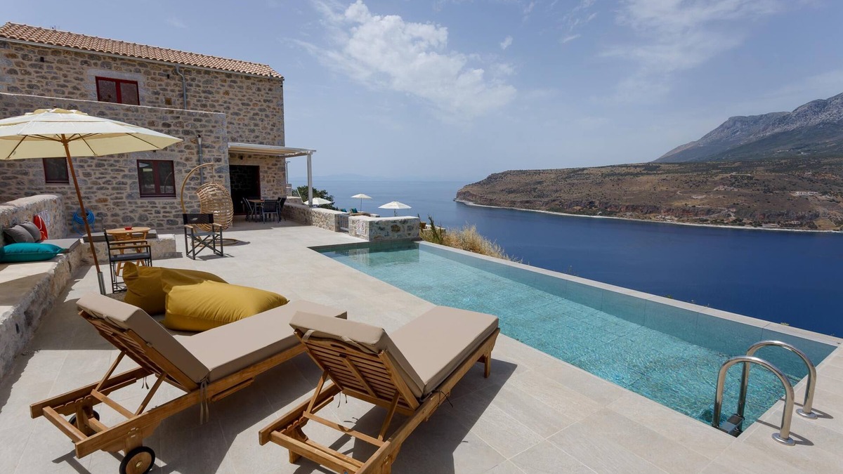 Limeni House | Villa ATHINA with private pool in exposed position over the sea, Peloponnese