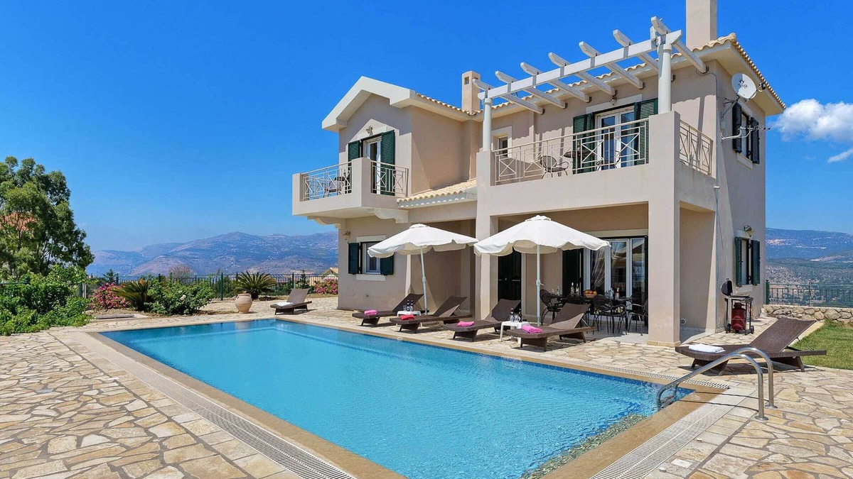 Lassi Villa | Villa Kalithea - Impressively Large Pool with Panoramic Sea Vistas & Games Room