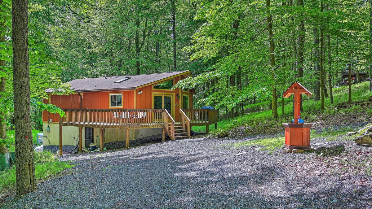 Locust Lake Village Cabin | Walk to Lake & Beach: Pocono Cabin w/Fire Pit