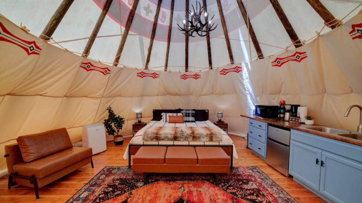 Mount Pleasant RV Rental | Warrior's Lodge · Glamping Teepee Mtn Escape King Bed & Private Bath