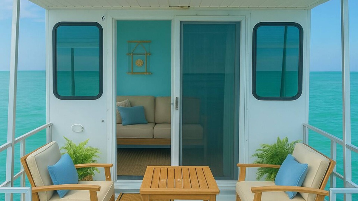 George Town Boat Rental | Water Glamping over turquoise blue water.