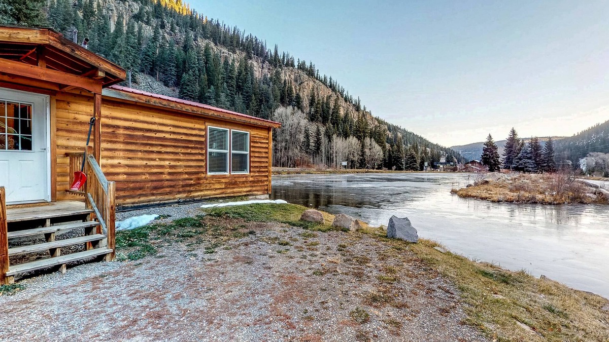 South Fork Cabin | Waterfront cabin with private hot tub, furnished deck, wood stove, & free WiFi