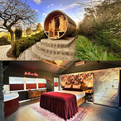 Municipality of Horst aan de Maas Cabin | Wellness Tuin - Boudoir Suite - Ultieme Partner Beleving met Jacuzzi en Openhaard en privé Sauna in Romantische stijl