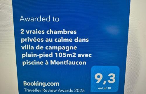 Montfaucon House | 2 vraies chambres privées au calme dans villa de campagne plain-pied 105m2 avec piscine à Montfaucon