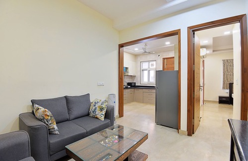 New Delhi Apartment | BluO 2BHK City Centre - Balcony, Lift, Terrace