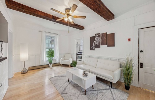 Easthampton Apartment | Chic Downtown Retreat Furnished 2-Bedroom with Trail Access & Outdoor Oasis