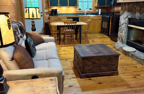 Blairsville Cabin | Cozy Romantic Cabin for 2 - Private Hot tub, gas fireplace, wooded, king log bed