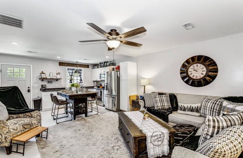 Wichita House | Front door parking, private covered patio with fenced in backyard
