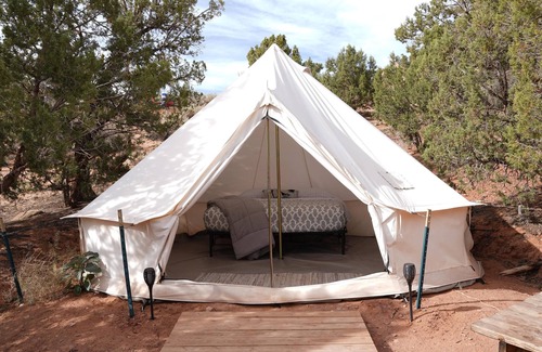 Colorado City RV Rental | Heated/cooled king size glamping tent at Zion View Camping!