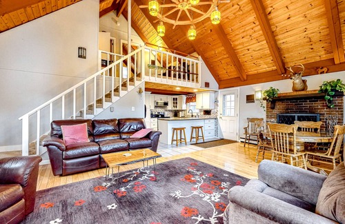 Lake Arrowhead House | Lakefront dog-friendly home with dock, waterfront deck, wood fireplace, & W/D