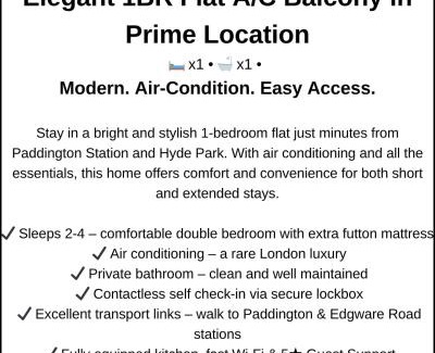 Westbourne Apartment | Luxury One Bedroom Apartment With AC, Balcony, Free Coffee Central London