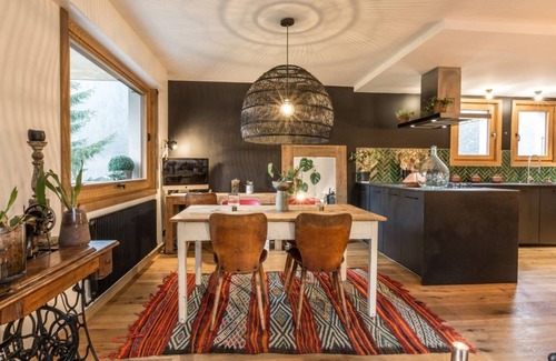 Les Bossons Apartment | New apartment, large, bright, patio, view of Mont Blanc, glacier, mountain.