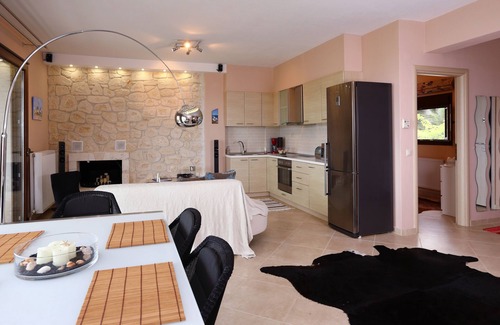 Pefkochori Villa | Pefkochori villa with a stunning panoramic view and a waterfall private pool.