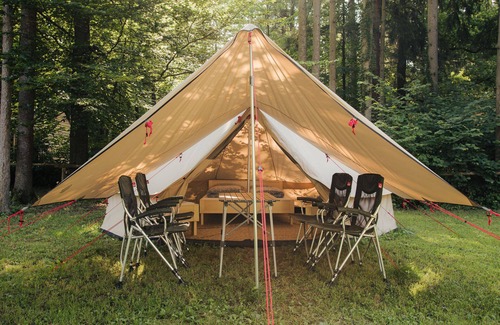 Mozirje RV Rental | Rent a family BELL family fully equipped tent with real beds in nature.