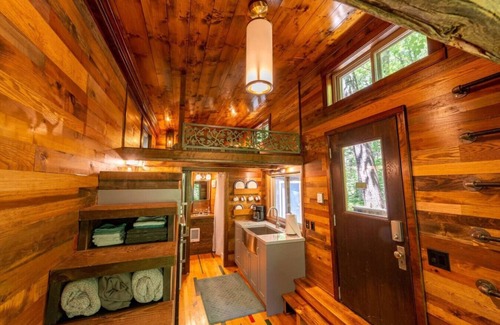 Willard House | River Retreat Tiny Homes:Wood Sauna/Rec Room/River