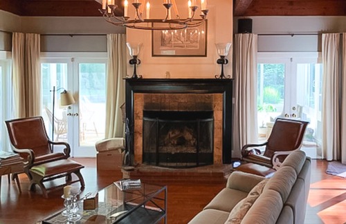 Hampton Falls House | Seacoast home with private pool, sunroom, patio, grill, firepit, & fireplace