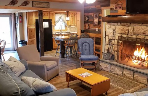 Sabinsville Cabin | Stone fireplace, Kingsize beds,3 baths,3 bdrms,2 creeks,10 acres,covered decks,