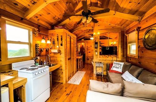 Ashe County Cabin | Tiny, charming mountaintop cottage with large firepit, deck and amazing views
